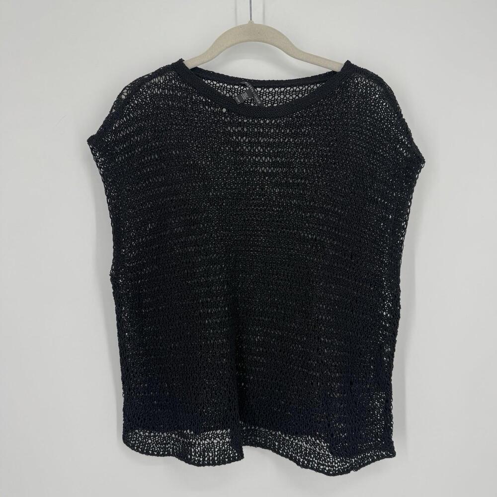 Eileen Fisher Sweater Women’s xs black open loose knit organic linen goth emo